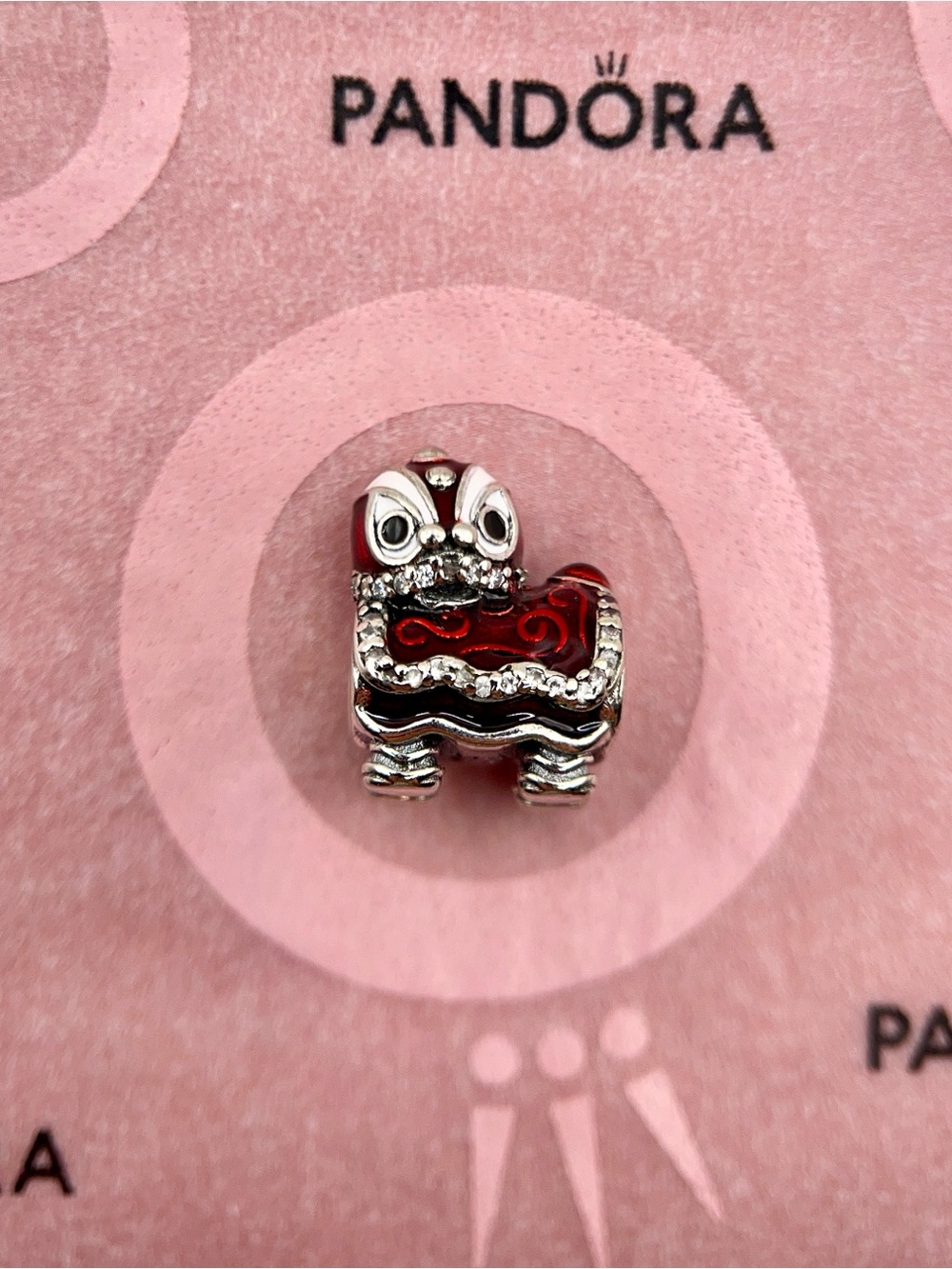 Pandora Chinese Lion Dance Red Enamel Silver Charm
